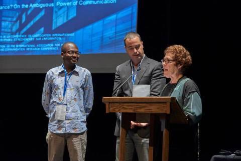 Janet Wasko with Christian Agbobli and Yanick Farmer, co-chairs of the local organising committee Janet Wasko with Christian Agbobli and Yanick Farmer, co-chairs of the local organising committee