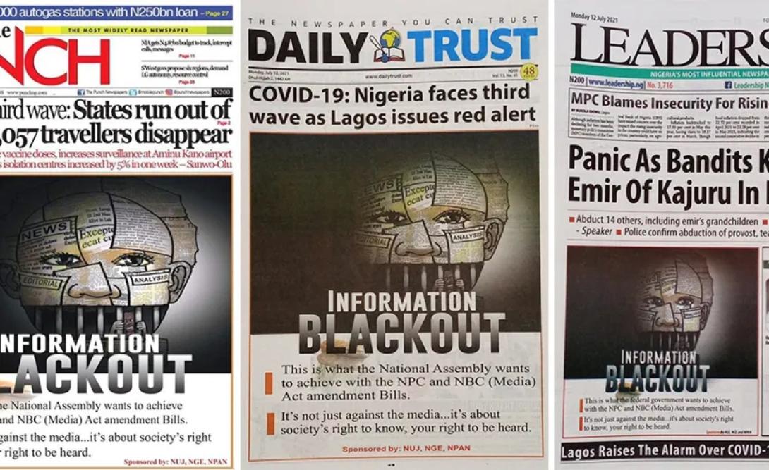 <i>Newspaper front pages for the “Information Blackout” campaign</i> Newspaper front pages for the “Information Blackout” campaign
